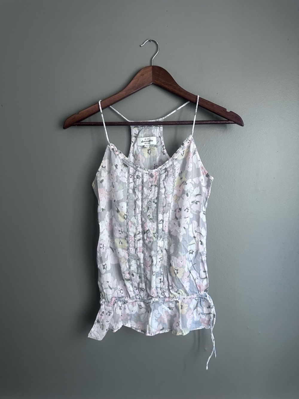 Abercrombie & Fitch Ruffled Camisole Floral Print Top Size XL Pink & Gray